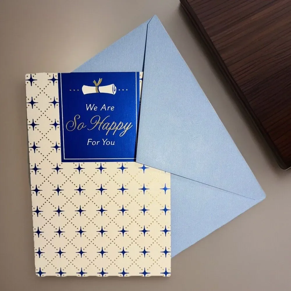 Hallmark Graduation Card “From Us” Navy/Blue/Gold Sparkle Diploma. With Envelope
